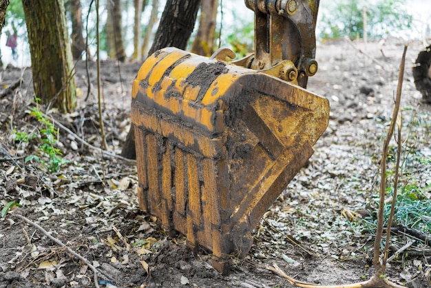 A, escavador, é, trabalhando, escavação, local, construção