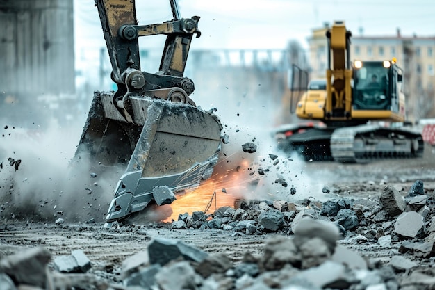 A escavadora Komatsu está em um canteiro de obras em Hanôver