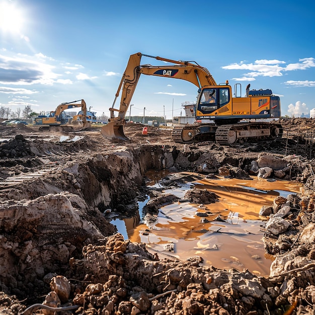 A escavadora Komatsu está em um canteiro de obras em Hanôver