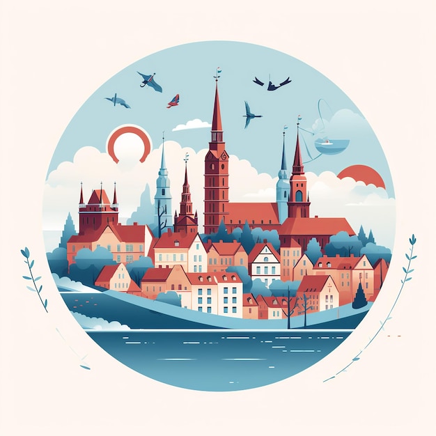 A Essência da Polônia em Blues e Reds Castelos e Campos em Design Circular