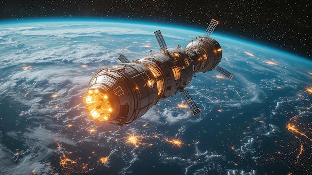 A Estação Orbital Internacional voa no espaço em órbita terrestre conceito de ciência e astronáutica
