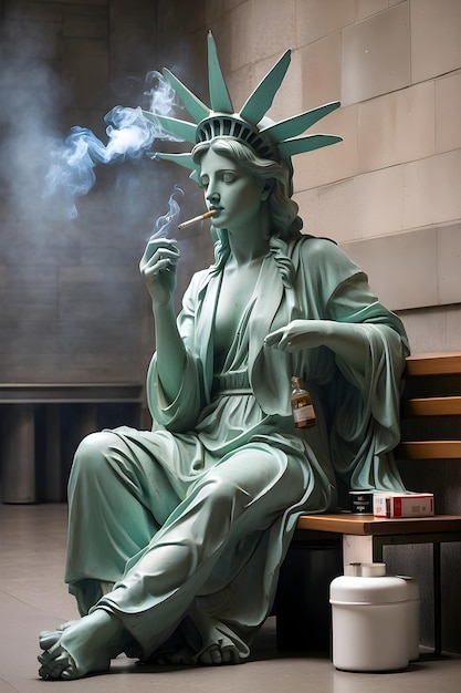 Foto a estátua da liberdade segura um cigarro na minha mão.