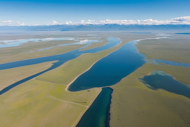 Foto a estrada ao longo do lago dukhovoe do ar o lago baikal está à distância a república de buryatia