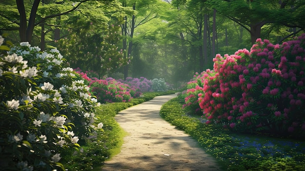 A estrada está coberta de flores Natureza pólen férias florista buquê rosas cheiro beleza margaridas presente jardim floral abelhas vida plantas de tulipas pétalas geradas por IA