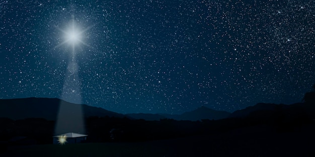 A estrela brilha sobre a manjedoura de natal de jesus cristo.