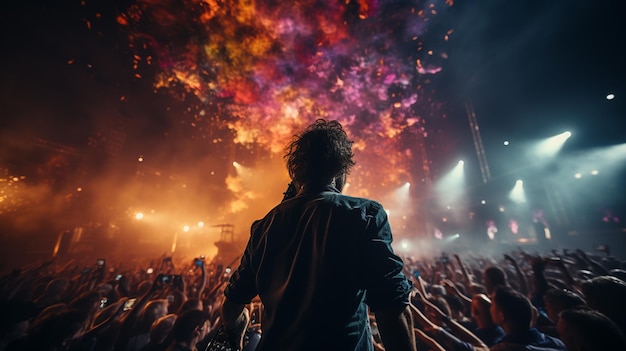 A estrela do rock está no palco em um show na frente de seus fãs Generative Ai