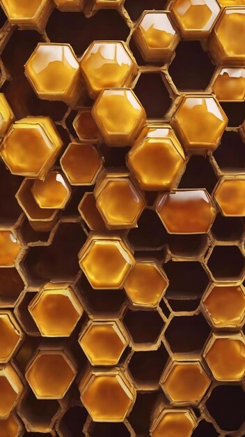 Foto a estrutura hexagonal abstrata é um favo de abelha cheio de mel dourado