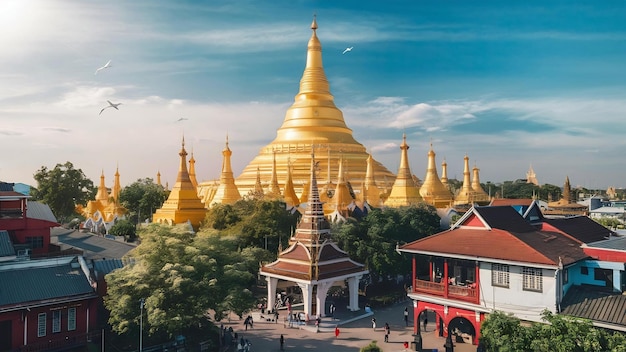 Foto a estupa dourada do pagode shwedagon yangon rangoon