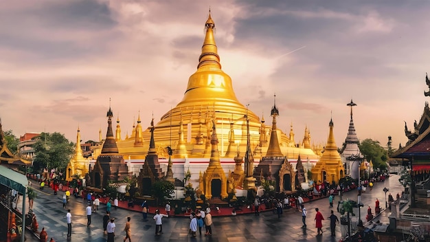 Foto a estupa dourada do pagode shwedagon yangon rangoon