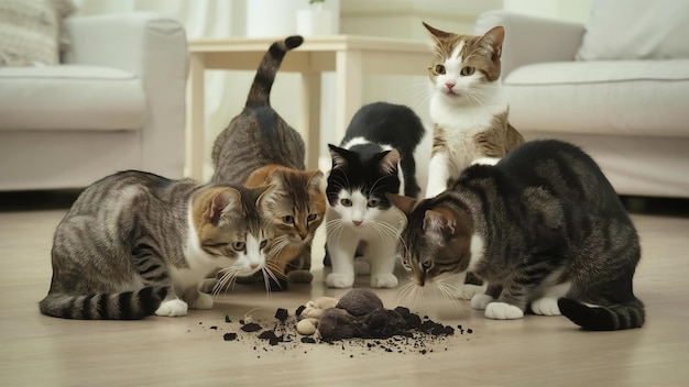 Foto a excreção dos gatos é rotineira diariamente.