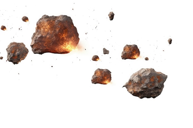 A explosão da rocha sobre um fundo branco