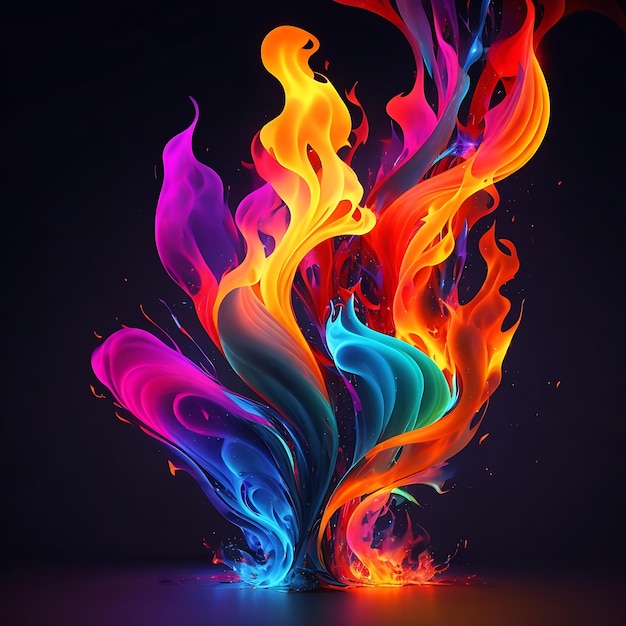 A explosão de chamas multicoloridas cria um design futurista abstrato gerado por IA
