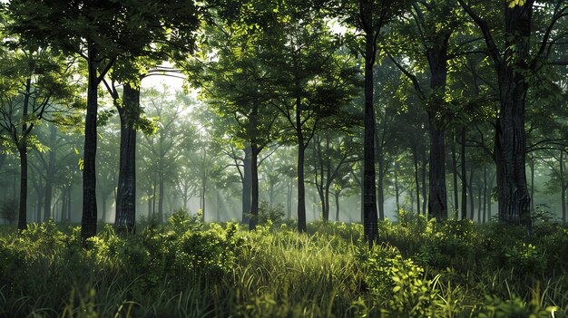 A exuberante folhagem verde das árvores cria um denso dossel que bloqueia o sol