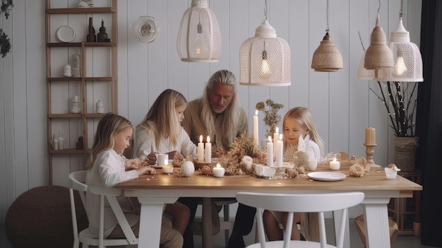 A Família Escandinava 1080p abraça a beleza da simplicidade e funcionalidade com linhas limpas e materiais naturais que trazem uma sensação de calma e tranquilidade para sua casa Gerado por IA