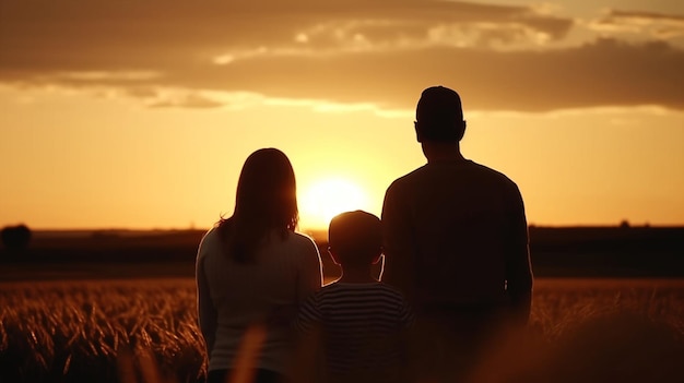 A família está unida ao pôr do sol Generative AI