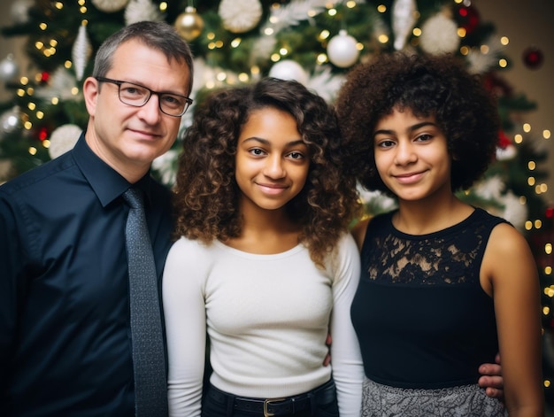 A família Interracial gosta de comemorar a véspera de Natal juntos