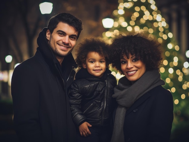 A família Interracial gosta de comemorar a véspera de Natal juntos