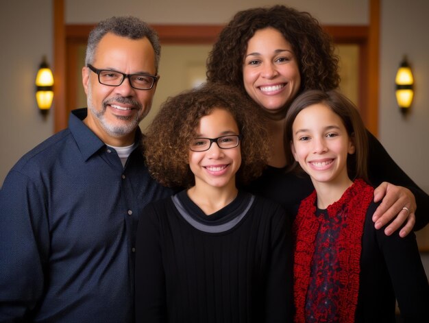 Foto a família interracial gosta de comemorar a véspera de natal juntos