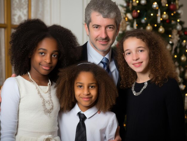 Foto a família interracial gosta de comemorar a véspera de natal juntos