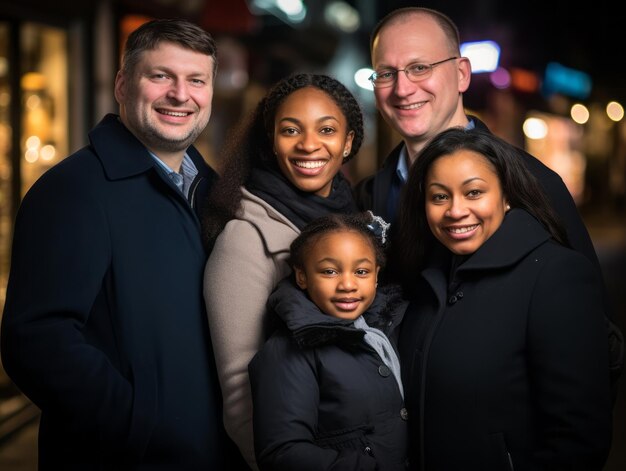 A família Interracial gosta de comemorar a véspera de Natal juntos