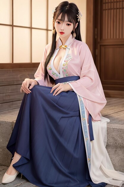 A fantasia de hanfu da garota