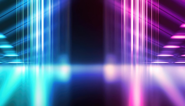 A fantasia geométrica abstrata futurista digital brilha o fundo da linha neon
