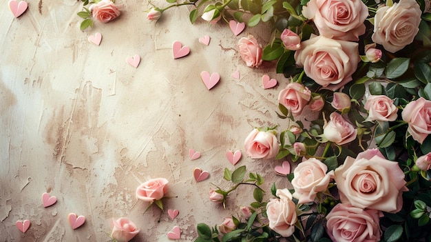 A felicidade do casamento vintage Rosas e corações cor-de-rosa