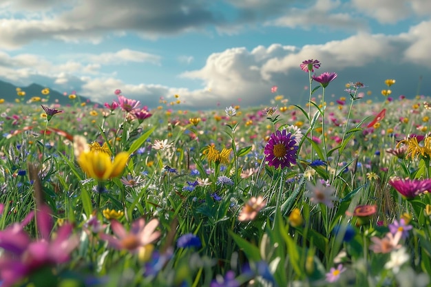 Foto a field of colorful wildflowers in bloom