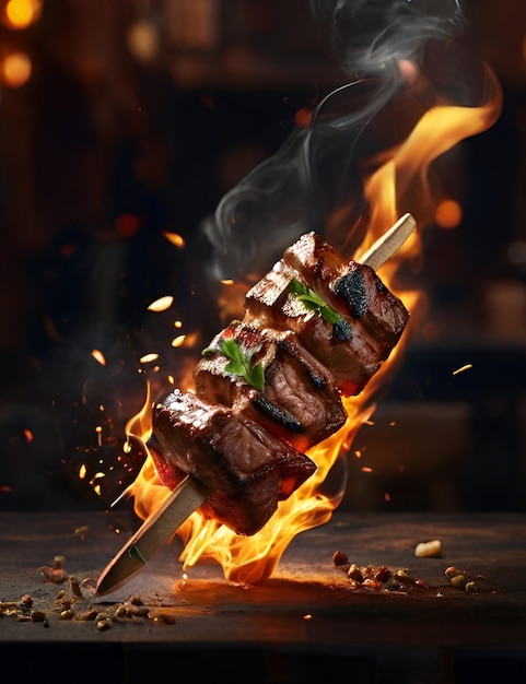 a_fiery_grilled_shashlik_being_flipped_midair_with_flame