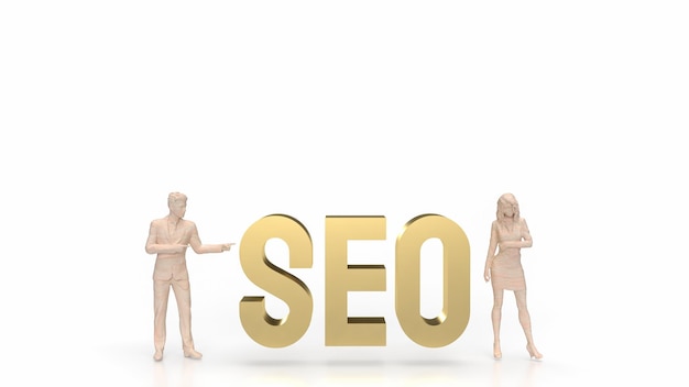 A figura e o texto dourado seo na renderização 3d de fundo branco