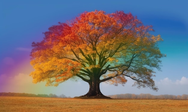 A floresta ganha vida com as cores vibrantes das árvores do arco-íris Criando usando ferramentas generativas de IA