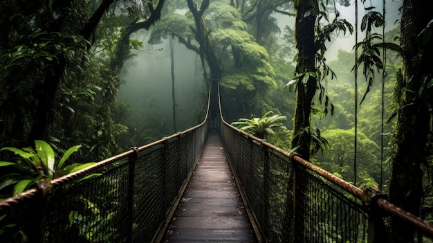 A floresta nublada de Monteverde, Costa Rica, vegetação exuberante e diversificada, criada com tecnologia de IA generativa.