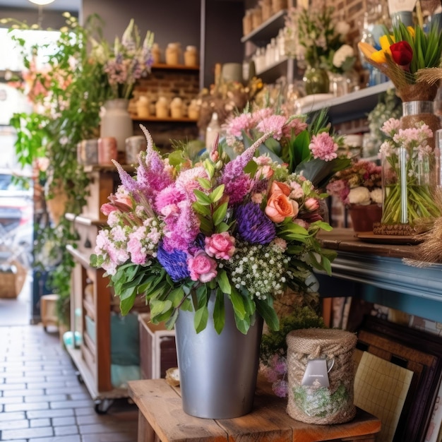 A floricultura vende um lindo buquê de flores de primavera Generative AI