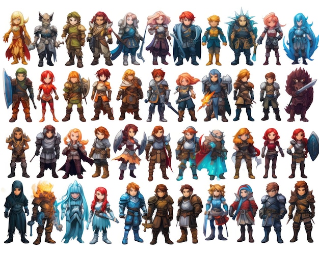 Foto a folha de sprite do personagem do jogo da ilustração do npc isolada em referência de design do jogo de fundo branco