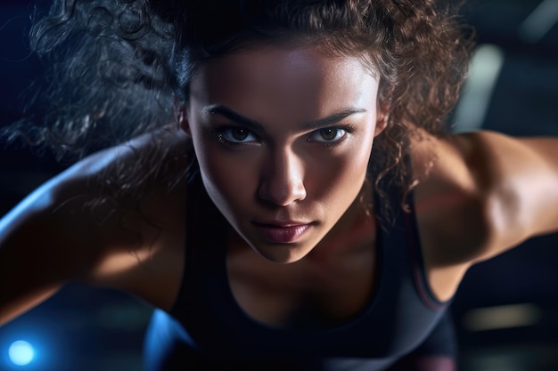 A força e a agilidade de uma atleta feminina enquanto ela se envolve em treinamento intervalado de alta intensidade HIIT na academia Generative AI