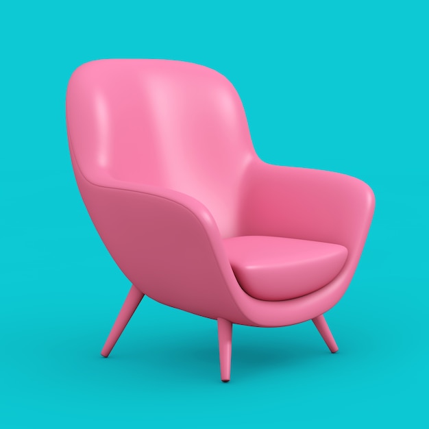 A forma oval de couro rosa moderna relaxa a cadeira no estilo Duotone em um fundo azul. Renderização 3D