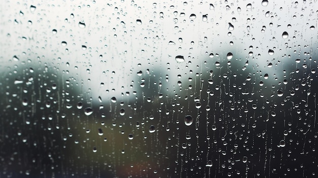 A foto da água da chuva deixa cair na paisagem da janela de vidro