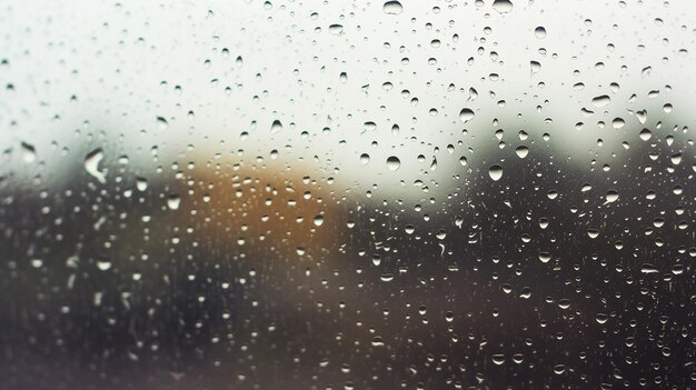 A foto da água da chuva deixa cair na paisagem da janela de vidro