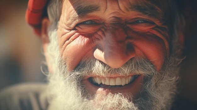 A foto de um avô que sorri linda e sinceramente