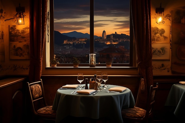 A fotografia da cena do jantar italiano na colina