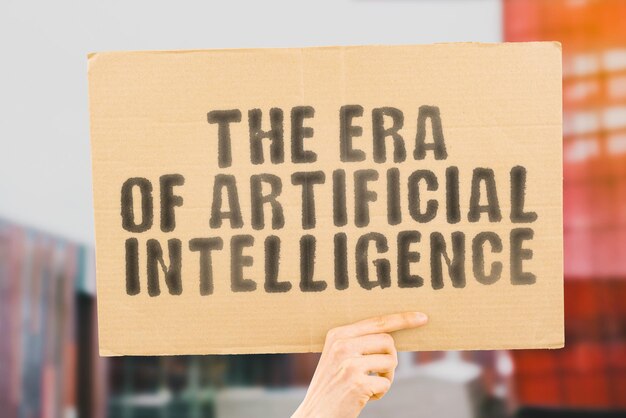 A frase A era da inteligência artificial em um banner na mão Tecnologia AI Automatic Tech