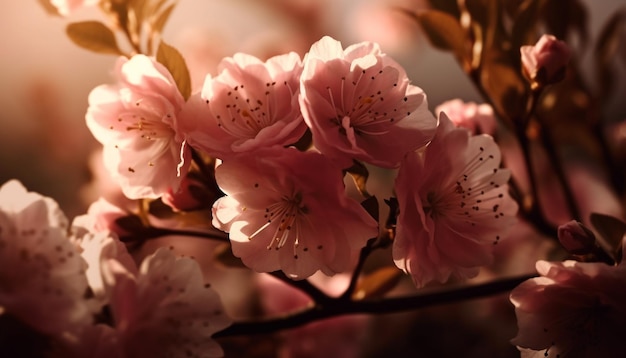 A frescura e a beleza na natureza florescem com flores de cerejeira vibrantes geradas pela inteligência artificial