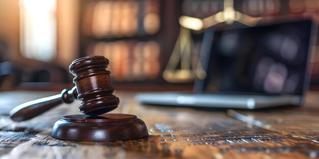 A Fusão do Direito e da Tecnologia Gavel e Laptop na Era Digital Conceito Direito Tecnologia Inovação Legal Transformação Digital Gavel e laptop