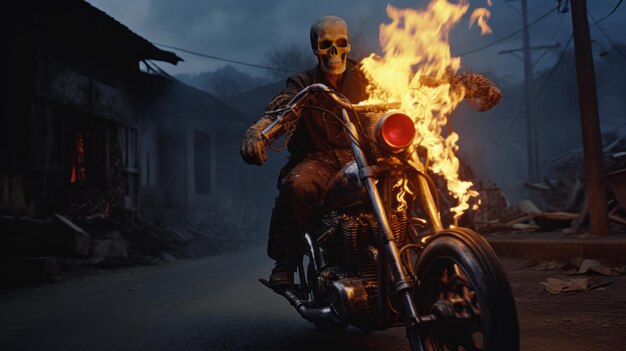 Foto a fusão espectral uma viagem cinematográfica emocionante com cyborg jiangshi em um ghost rider bike unlea