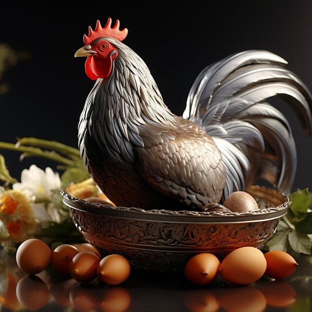 A galinha prateada cuida graciosamente dos seus ovos, um quadro carinhoso para as redes sociais.