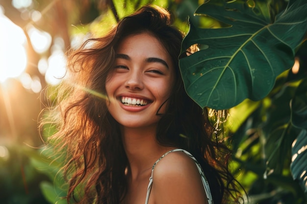 Foto a garota exibe com confiança seu sorriso deslumbrante