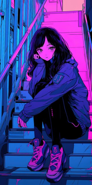 Foto a garota no anime escuro é uma personagem do anime chamado série de quadrinhos