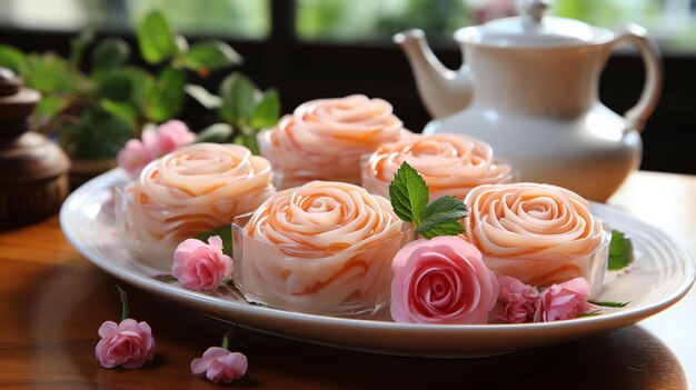 A geleia de leite de coco em forma de rosa é uma sobremesa popular entre os tailandeses
