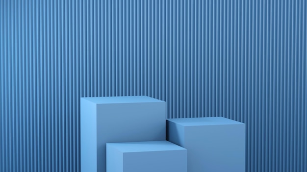 Foto a geometria azul molda o pódio para exibição do produto na ilustração de renderização 3d de fundo azul