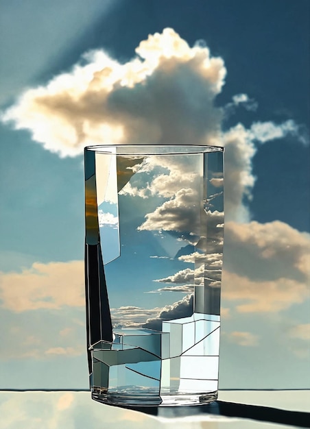 Foto a glass container with a cloud in the background and the word cloud on the bottom